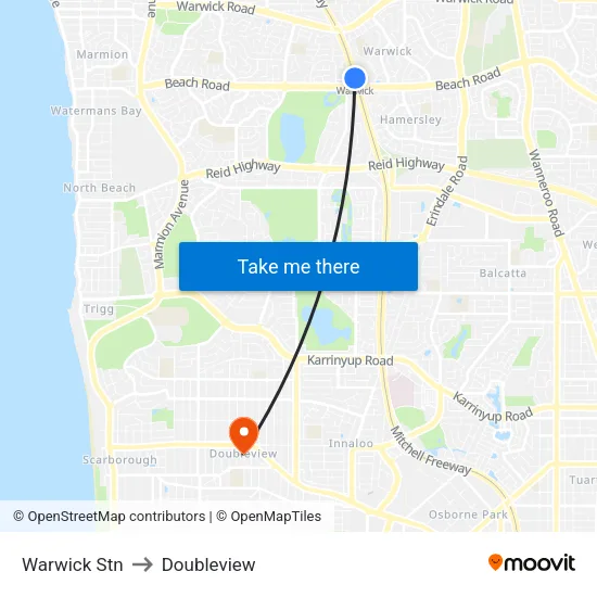 Warwick Stn to Doubleview map