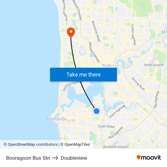 Booragoon Bus Stn to Doubleview map