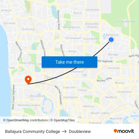 Ballajura Community College to Doubleview map
