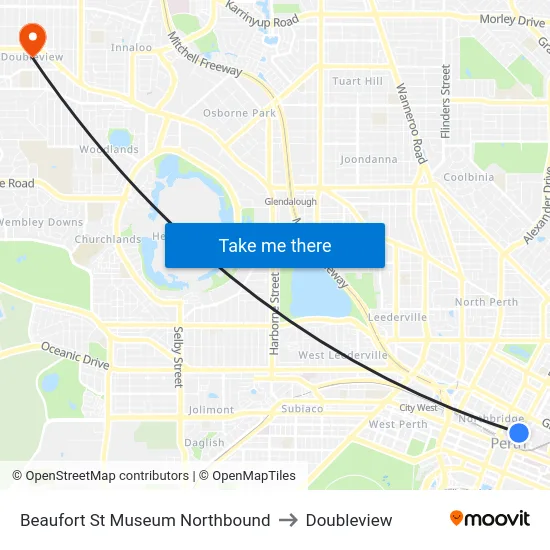 Beaufort St Museum Northbound to Doubleview map