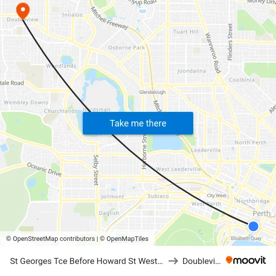 St Georges Tce Before Howard St Westbound to Doubleview map