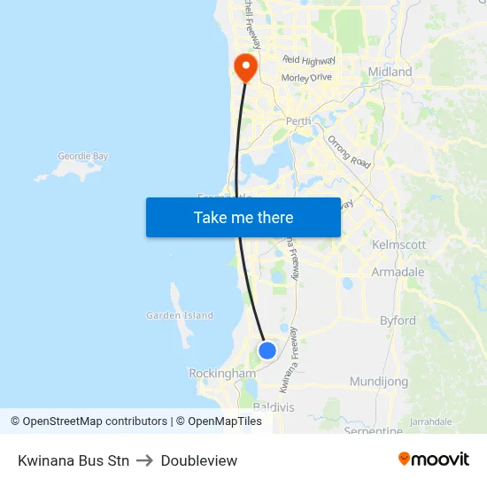 Kwinana Bus Stn to Doubleview map
