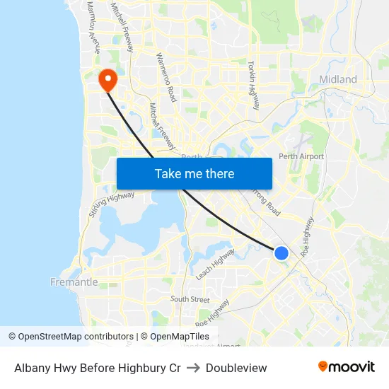 Albany Hwy Before Highbury Cr to Doubleview map