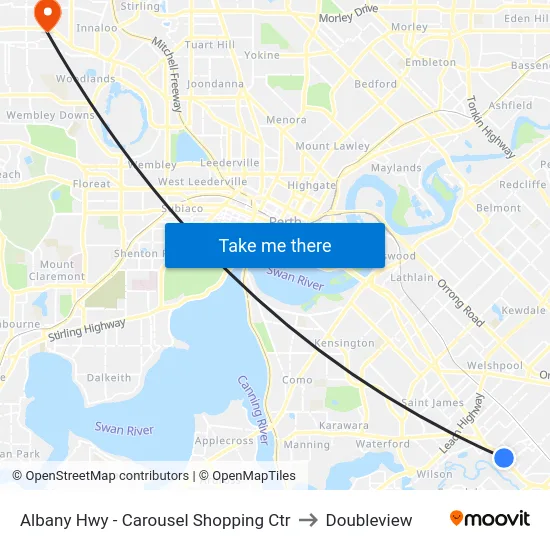 Albany Hwy - Carousel Shopping Ctr to Doubleview map