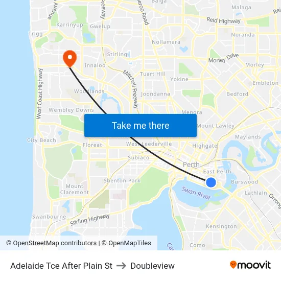 Adelaide Tce After Plain St to Doubleview map