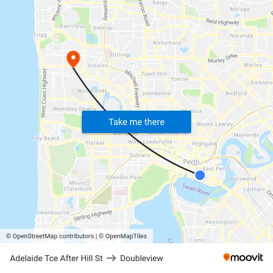 Adelaide Tce After Hill St to Doubleview map
