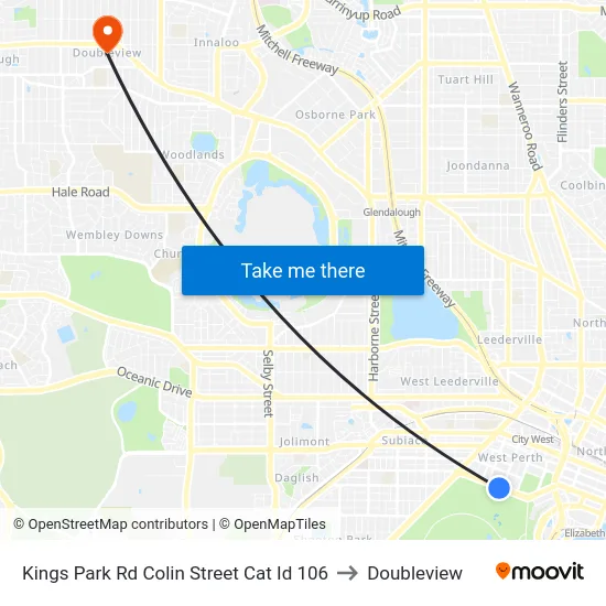 Kings Park Rd Colin Street Cat Id 106 to Doubleview map
