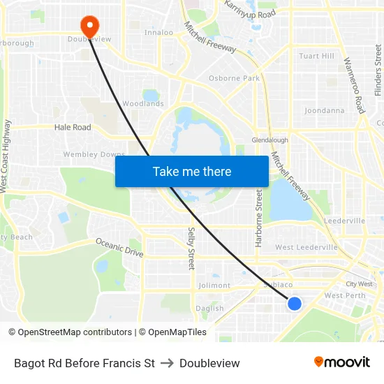 Bagot Rd Before Francis St to Doubleview map