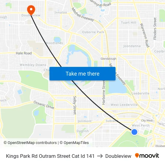 Kings Park Rd Outram Street Cat Id 141 to Doubleview map