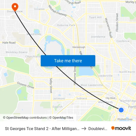 St Georges Tce Stand 2 - After Milligan St to Doubleview map