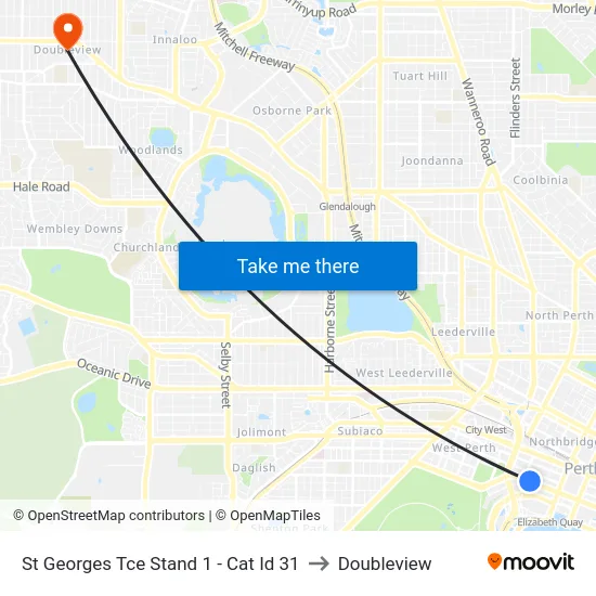 St Georges Tce Stand 1 -  Cat Id 31 to Doubleview map