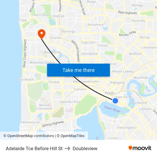 Adelaide Tce Before Hill St to Doubleview map