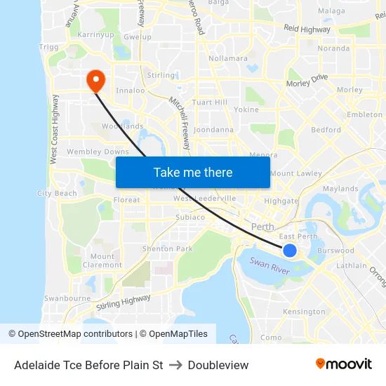 Adelaide Tce Before Plain St to Doubleview map