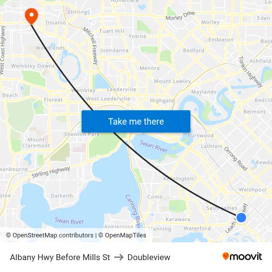 Albany Hwy Before Mills St to Doubleview map