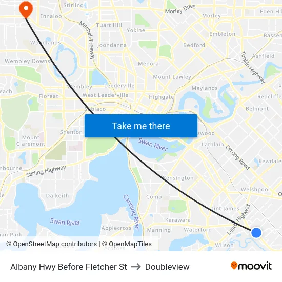 Albany Hwy Before Fletcher St to Doubleview map