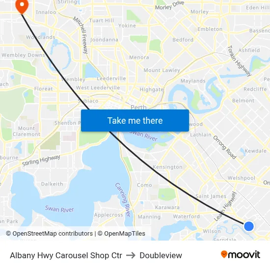 Albany Hwy Carousel Shop Ctr to Doubleview map