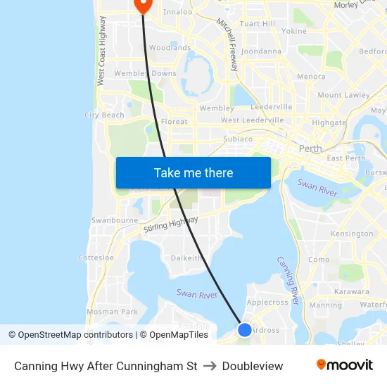 Canning Hwy After Cunningham St to Doubleview map