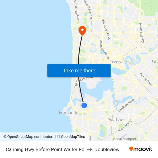 Canning Hwy Before Point Walter Rd to Doubleview map