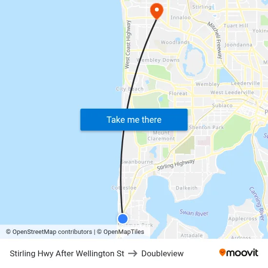 Stirling Hwy After Wellington St to Doubleview map