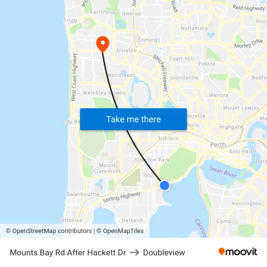 Mounts Bay Rd After Hackett Dr to Doubleview map