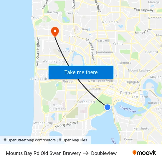 Mounts Bay Rd Old Swan Brewery to Doubleview map
