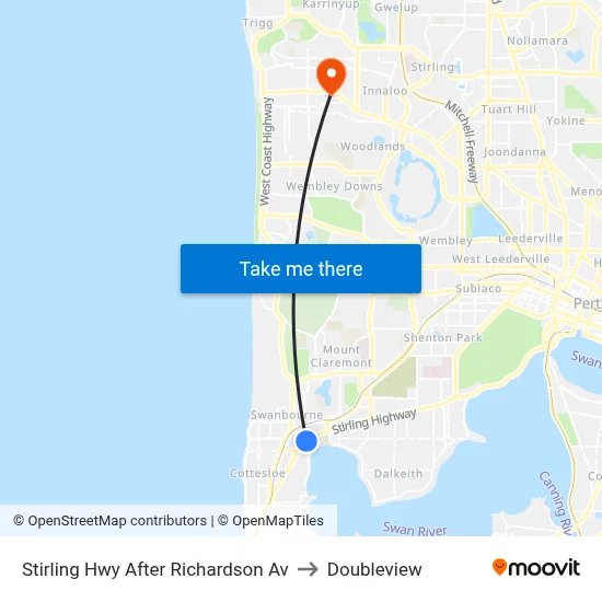Stirling Hwy After Richardson Av to Doubleview map