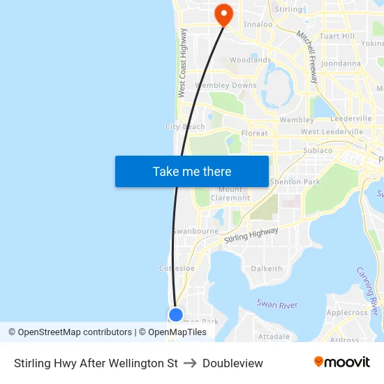 Stirling Hwy After Wellington St to Doubleview map