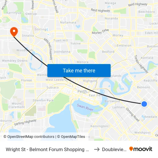Wright St - Belmont Forum Shopping Ctr to Doubleview map