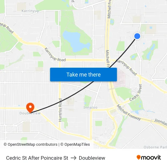Cedric St After Poincaire St to Doubleview map