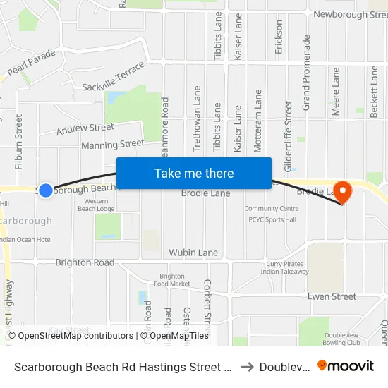 Scarborough Beach Rd Hastings Street Cat Id 19 to Doubleview map