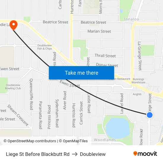 Liege St Before Blackbutt Rd to Doubleview map