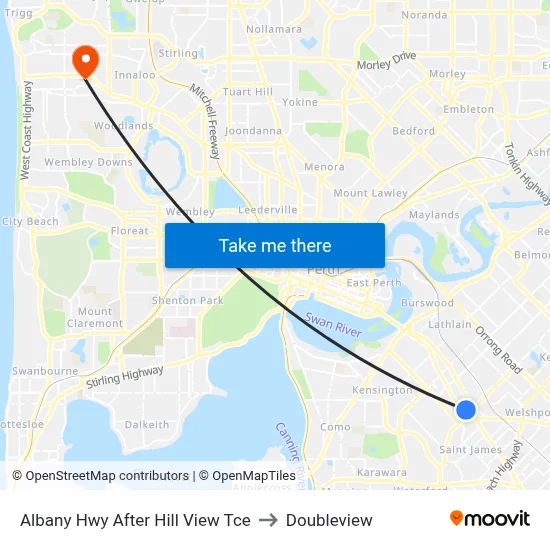 Albany Hwy After Hill View Tce to Doubleview map
