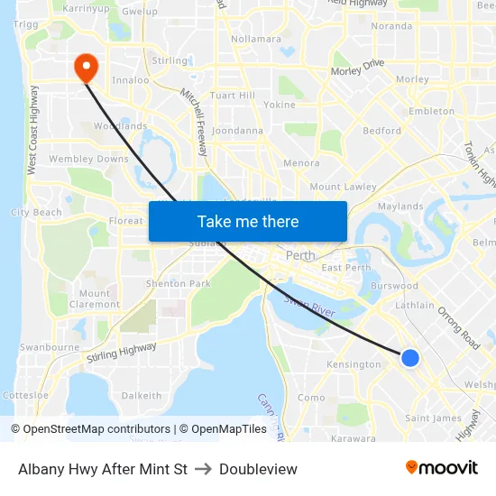 Albany Hwy After Mint St to Doubleview map
