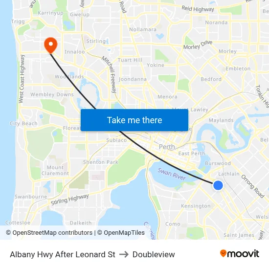 Albany Hwy After Leonard St to Doubleview map