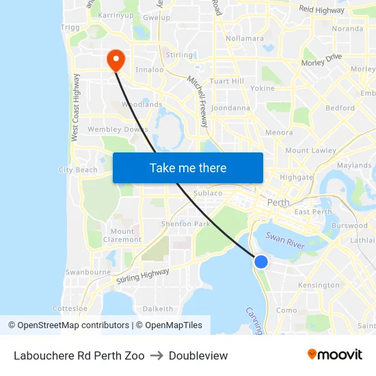 Labouchere Rd Perth Zoo to Doubleview map
