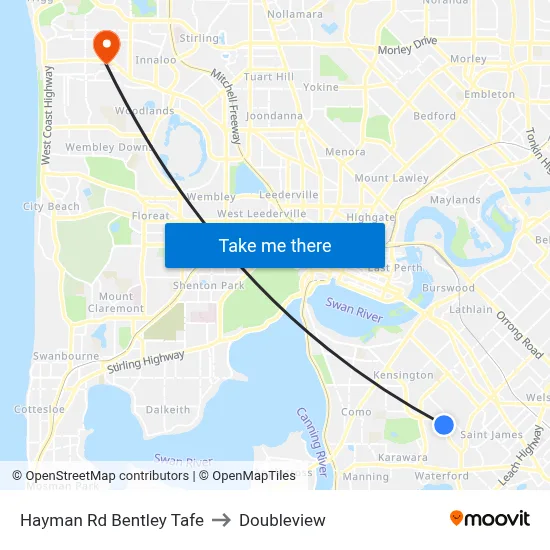 Hayman Rd Bentley Tafe to Doubleview map