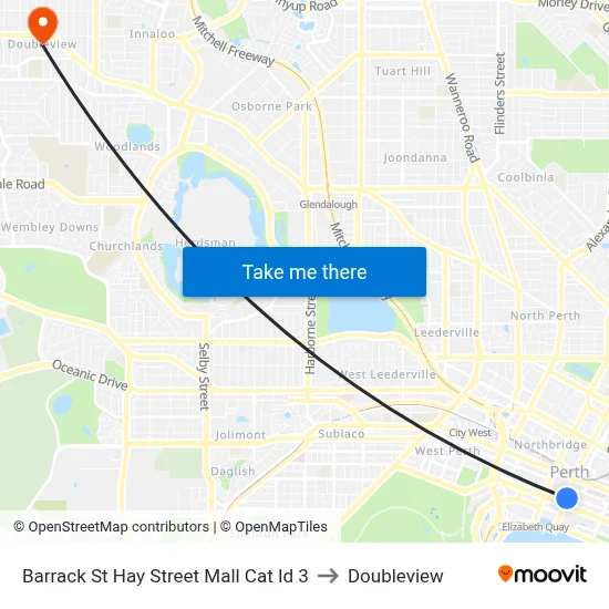 Barrack St Hay Street Mall Cat Id 3 to Doubleview map