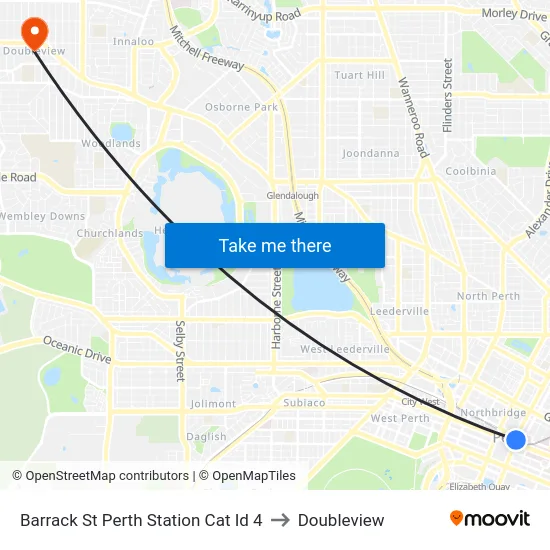 Barrack St Perth Station Cat Id 4 to Doubleview map