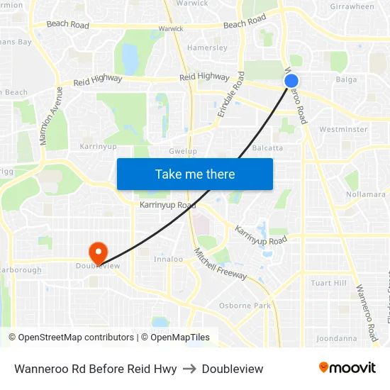 Wanneroo Rd Before Reid Hwy to Doubleview map