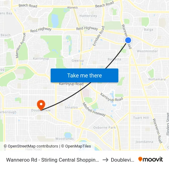 Wanneroo Rd - Stirling Central Shopping Ctr to Doubleview map