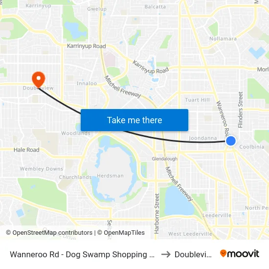 Wanneroo Rd - Dog Swamp Shopping Ctr to Doubleview map