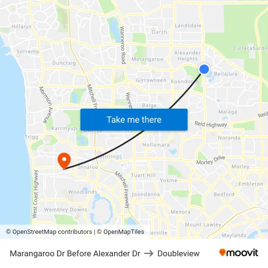 Marangaroo Dr Before Alexander Dr to Doubleview map