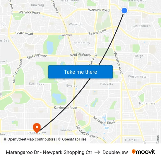 Marangaroo Dr - Newpark Shopping Ctr to Doubleview map