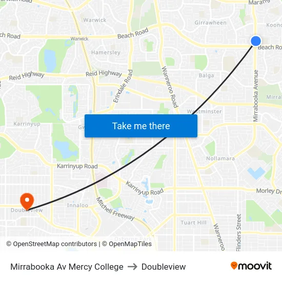Mirrabooka Av Mercy College to Doubleview map