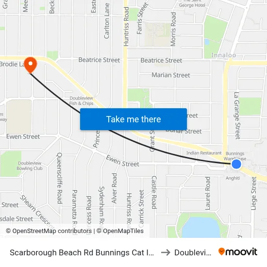 Scarborough Beach Rd Bunnings Cat Id 34 to Doubleview map