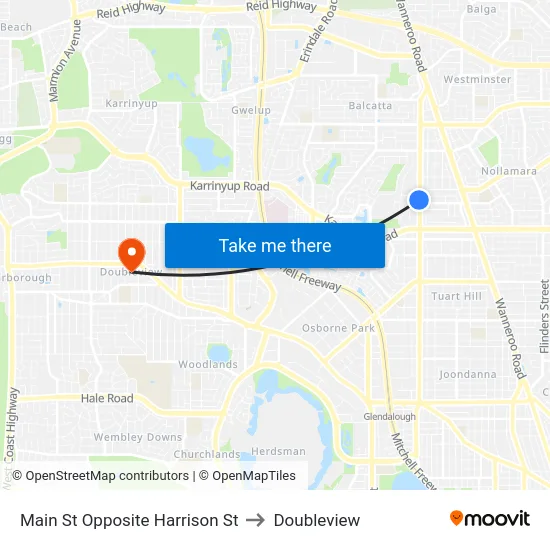 Main St Opposite Harrison St to Doubleview map