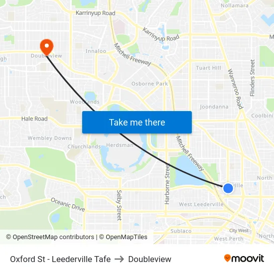Oxford St - Leederville Tafe to Doubleview map