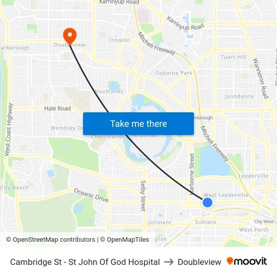 Cambridge St - St John Of God Hospital to Doubleview map