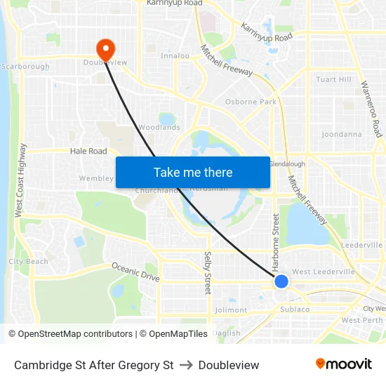 Cambridge St After Gregory St to Doubleview map