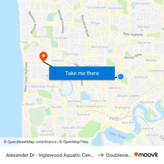 Alexander Dr - Inglewood Aquatic Centre to Doubleview map